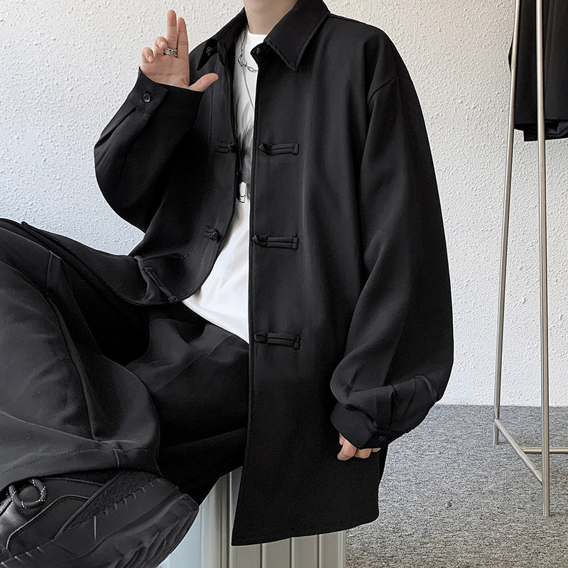 现货！25改良新中式盘口翻领长袖男女衬衣个性暗黑休闲外套p75,男装衬衫,电商B288