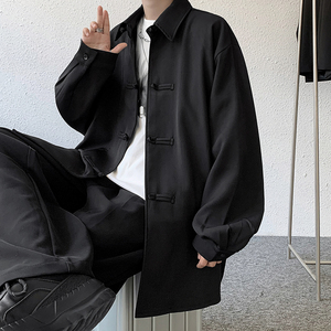 现货！25改良新中式盘口翻领长袖男女衬衣个性暗黑休闲外套p75图片