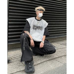 现货！25夏季男士假两件T恤设计感垫肩印花小飞袖短袖DX116-P78图片