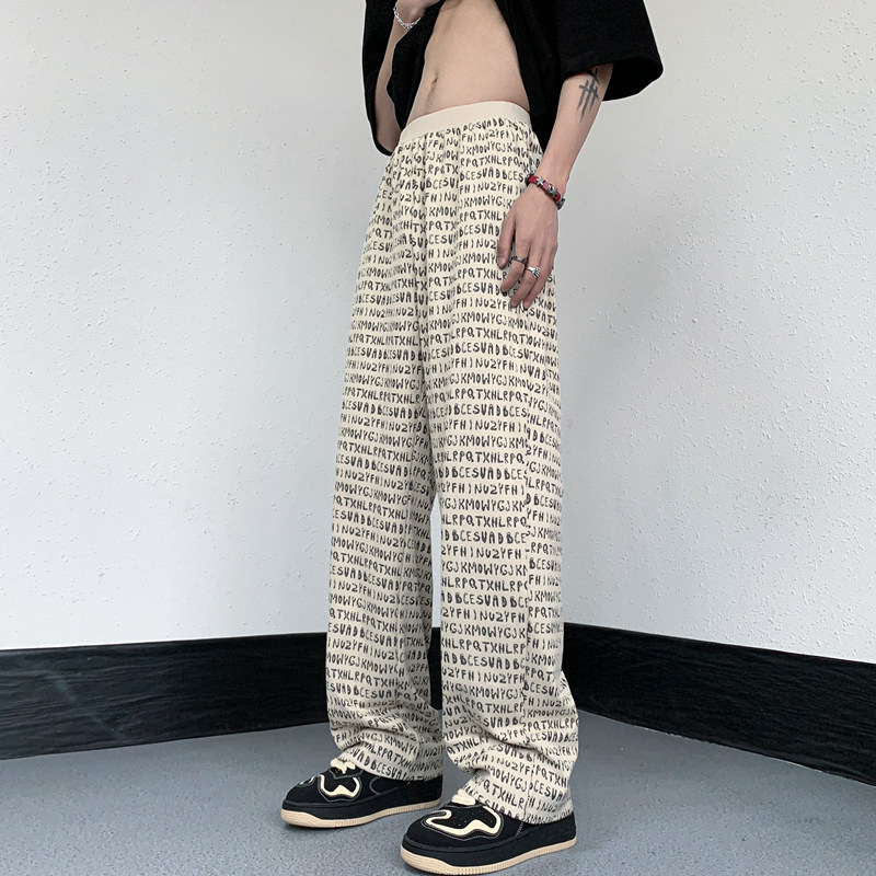 23冰丝字母韩版休闲长裤男士垂感夏季宽松显瘦直筒裤子ck117-p48，男装休闲裤，电商B288