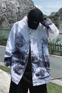 新款渐变雪山教练夹克男女嘻哈上衣潮流休闲秋款外套mj367-p75图片