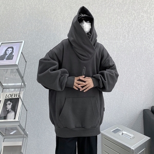 现货！25暗黑连帽加绒连帽仿风领设计大码忍者卫衣B288-WY06-P85图片