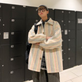 2026秋冬男士大衣彩虹条纹外套宽松毛呢大码休闲外套mj283-p95，女装短外套，电商B288