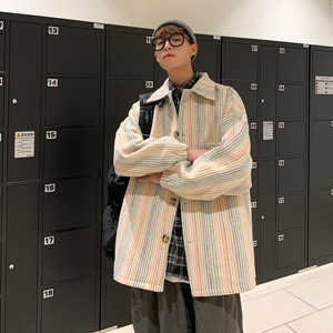 2026秋冬男士大衣彩虹条纹外套宽松毛呢大码休闲外套mj283-p95，女装短外套，电商B288