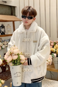 22双色皮扣羊羔绒外套男女宽松仿兔毛加厚棉服上衣秋冬mj606-p168图片