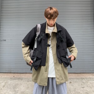 22秋夹克男ins马甲两件套工装机能日系原宿大码冲锋衣mj353-p138图片