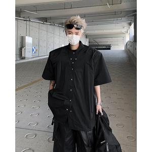 24夏季设计感金属铆钉垫肩交领短袖衬衫cs16-p95图片