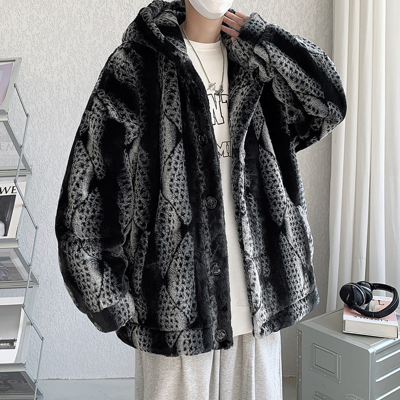 22新品扭花纹仿兔毛环保皮草皮毛一体加绒加厚棉服外套MJ674-165图片
