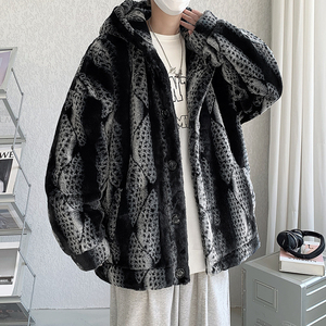 22新品扭花纹仿兔毛环保皮草皮毛一体加绒加厚棉服外套MJ674-165图片