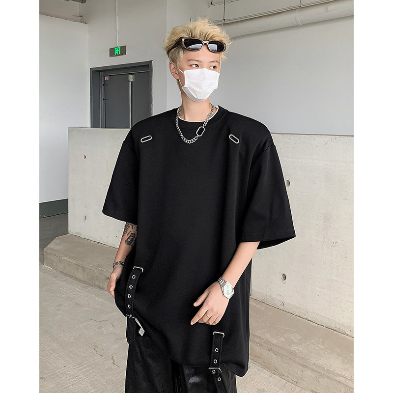 现货！25夏季男士设计感金属气孔畔带垫肩短袖T恤DX122-P75,男装T恤,电商B288
