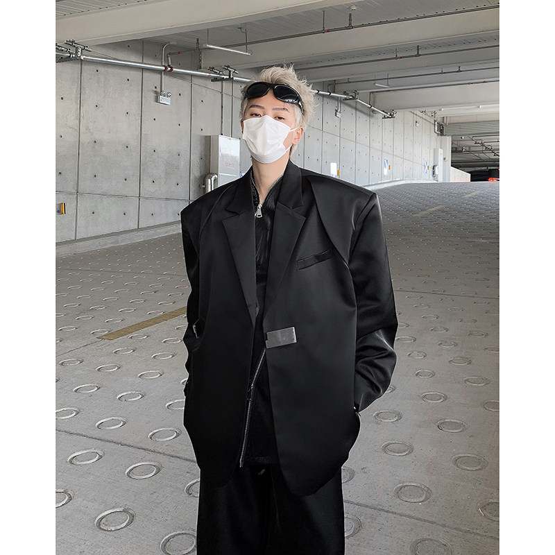24春季男士金属扣亮面醋酸设计感垫肩西服外套xz30-p138,男装西服,电商B288