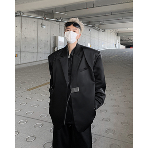 24春季男士金属扣亮面醋酸设计感垫肩西服外套xz30-p138图片