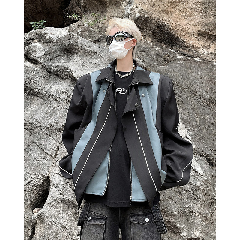 23秋冬假两件解构风J夹克拼接撞色机车外套JK15-P168，男装夹克，电商B288