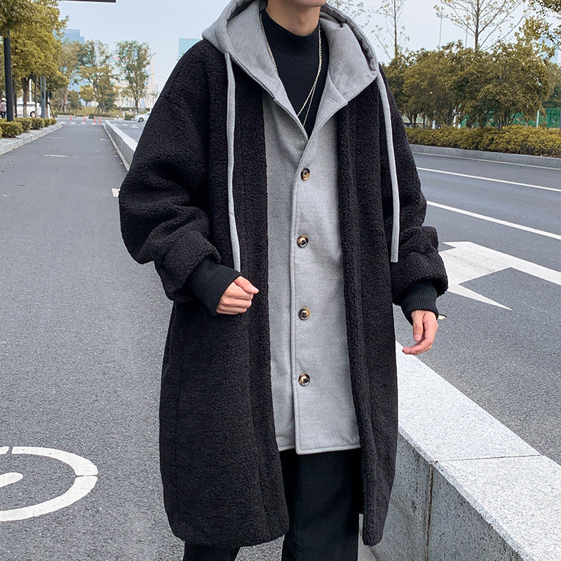冬季假两件加厚羊羔毛拼接中长款毛呢大衣宽松风衣外套FY06-P155，男装风衣，电商B288