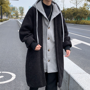 冬季假两件加厚羊羔毛拼接中长款毛呢大衣宽松风衣外套FY06-P155，男装风衣，电商B288
