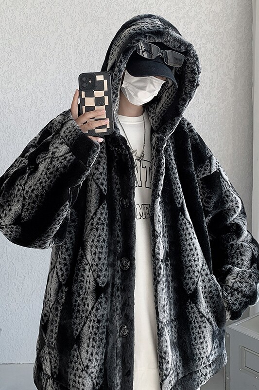 22新品扭花纹仿兔毛环保皮草皮毛一体加绒加厚棉服外套MJ674-165,男装棉衣,电商B288