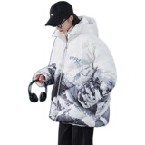 港风雪山印花面包服连帽棉衣男情侣宽松加厚棉服棉袄mj350-p155，男装棉衣，电商B288