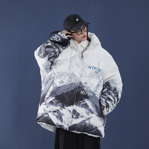 港风雪山印花面包服连帽棉衣男情侣宽松加厚棉服棉袄mj350-p155图片