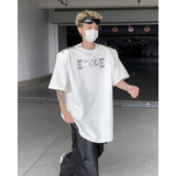 现货！25夏季男士设计感印花垫肩金属卡扣T恤短袖DX106-P78，男装T恤，电商B288