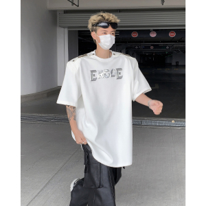 现货！25夏季男士设计感印花垫肩金属卡扣T恤短袖DX106-P78图片