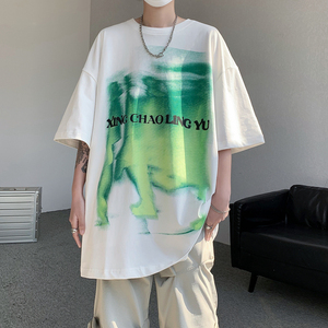 23新辣弟高街暗黑风抽象晕染T恤潮男大码半袖DX20-P38