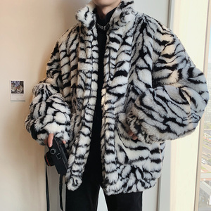 原创个性仿皮草加棉港风男斑马纹嘻哈男大衣棉服b288-mj238-p160,男性服装搭配有个性图片