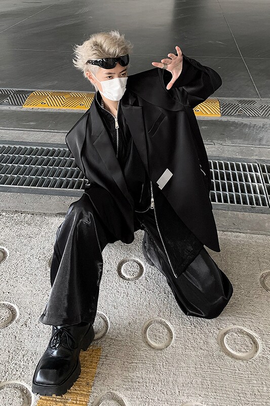 24春季男士金属扣亮面醋酸设计感垫肩西服外套xz30-p138,男装西服,电商B288