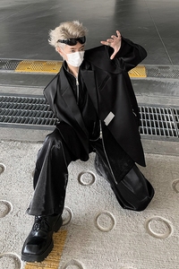24春季男士金属扣亮面醋酸设计感垫肩西服外套xz30-p138图片