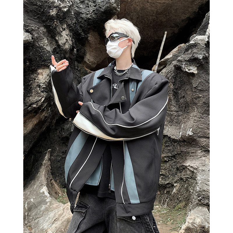23秋冬假两件解构风J夹克拼接撞色机车外套JK15-P168,男装夹克,电商B288