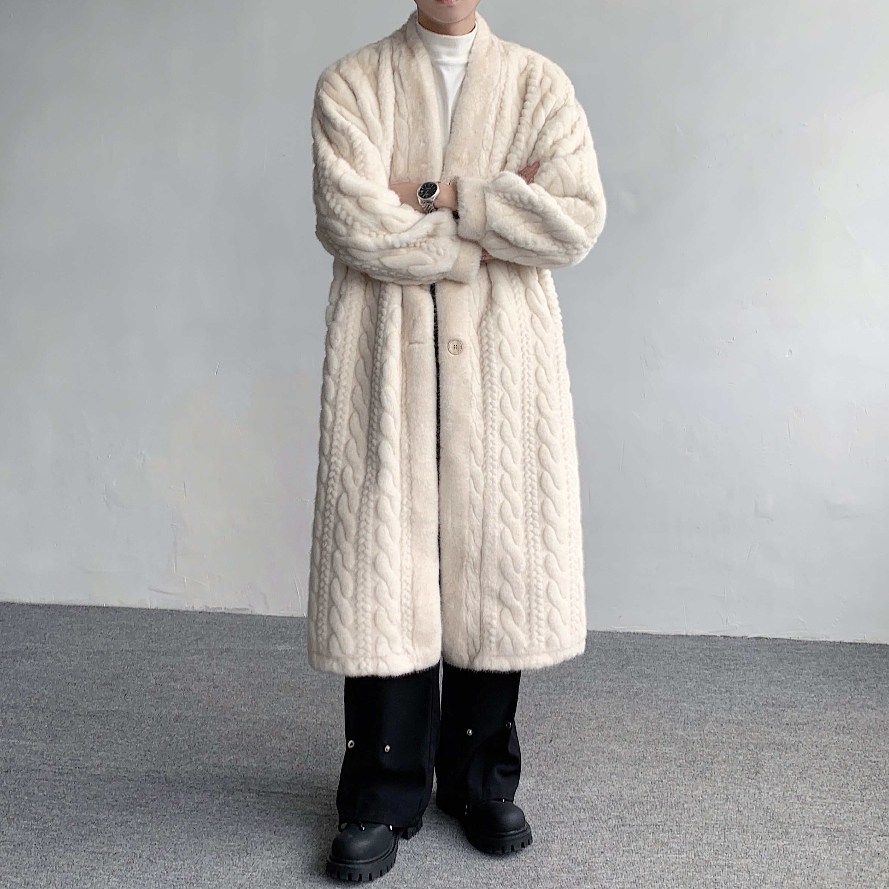 23秋冬立体麻花长款老钱浴袍风仿貂毛麂皮绒皮草MJ1002-P218现货，女装皮草，电商B288