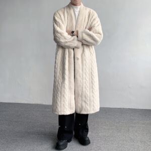 23秋冬立体麻花长款老钱浴袍风仿貂毛麂皮绒皮草MJ1002-P218现货,女装皮草,电商B288