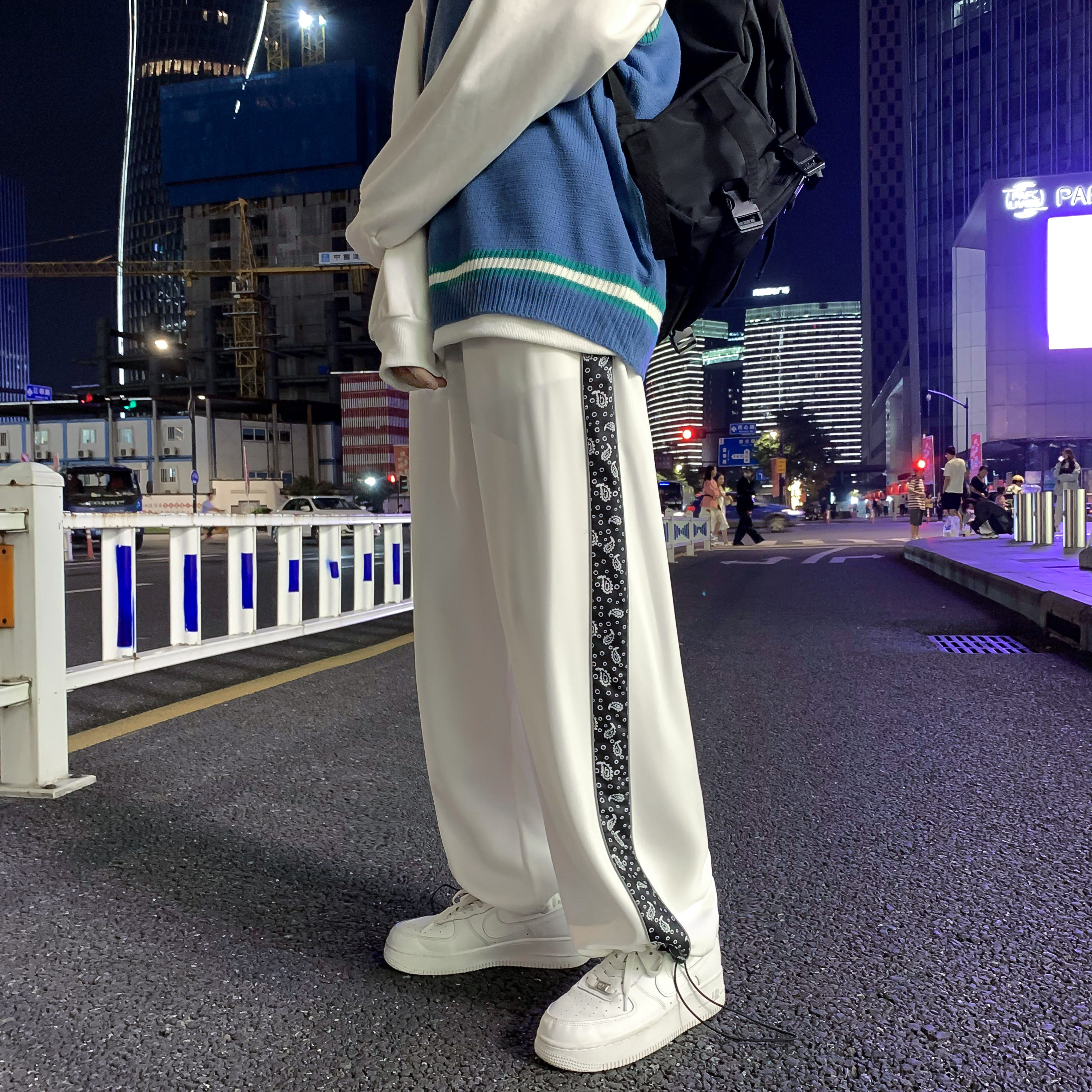 21新款男士反光腰果花休闲裤丝滑冰丝抽绳松紧宽松裤现货ck61-p55,男装休闲裤,电商B288