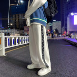 21新款男士反光腰果花休闲裤丝滑冰丝抽绳松紧宽松裤现货ck61-p55，男装休闲裤，电商B288