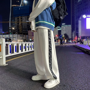 21新款男士反光腰果花休闲裤丝滑冰丝抽绳松紧宽松裤现货ck61-p55图片