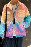 22秋男士学生渐变色潮流休闲夹克工装港风彩虹色大码外套JK01-p95，男装夹克，电商B288