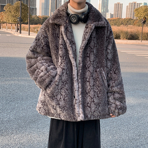 情侣装冬装 羊羔毛不掉毛情侣蛇纹棉服ins外套宽松 mj555图片