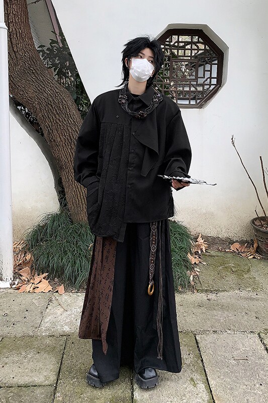 24年春季男士设计感百褶飘逸新中式好衬衫CS41-P98,男装衬衫,电商B288