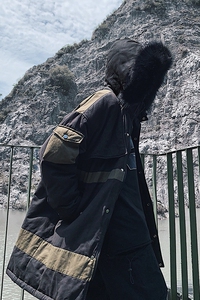 冬季工装加厚拼接大毛领棉衣男潮流中长款宽松风衣外套mj351-p178图片
