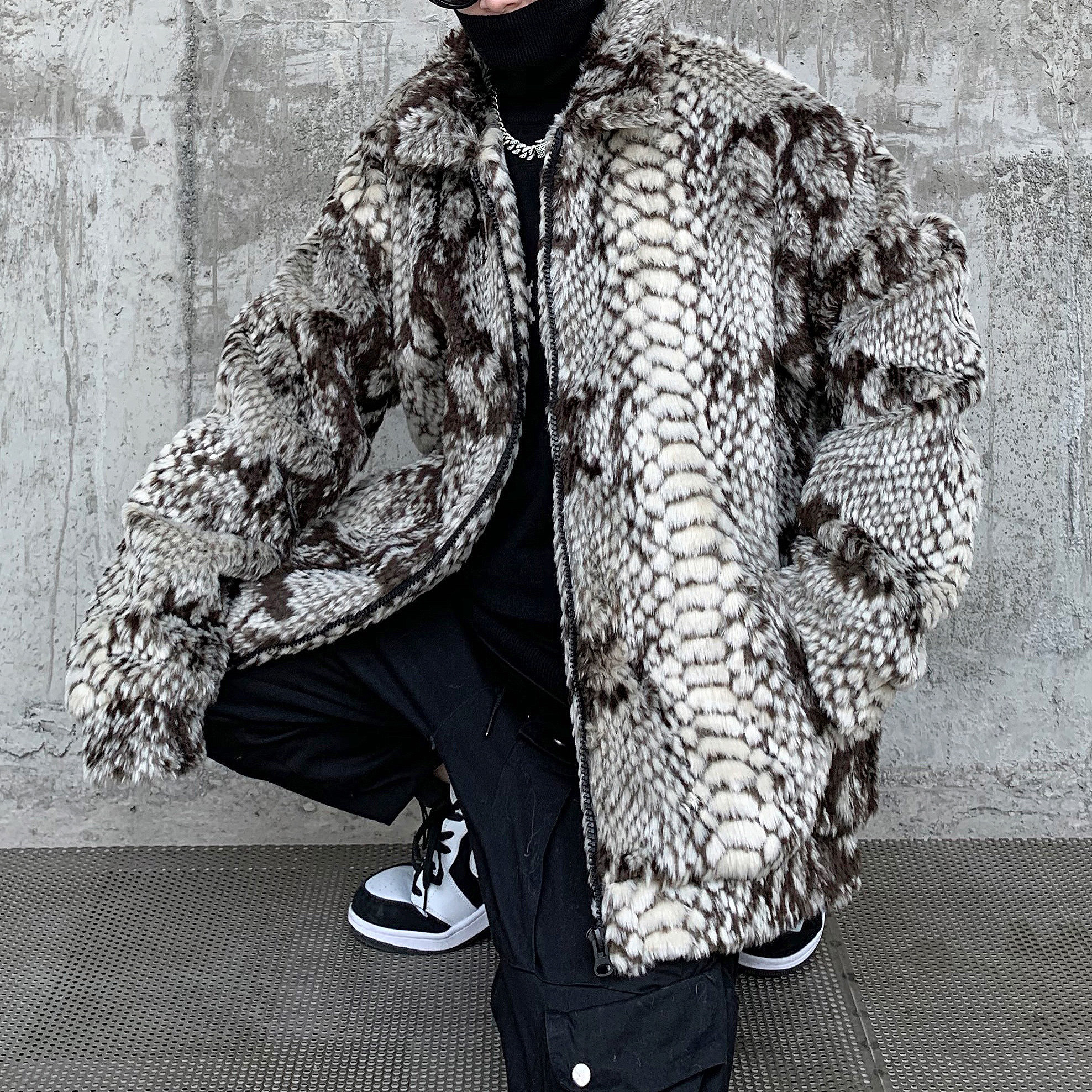 冬季新男士加绒蛇纹仿皮草毛毛棉衣加厚保暖外套b288-mj410,男装棉衣,电商B288