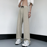 黑白条纹阔腿裤男高腰垂感夏季冰丝宽松休闲直筒裤子CK116-P48，男装休闲裤，电商B288