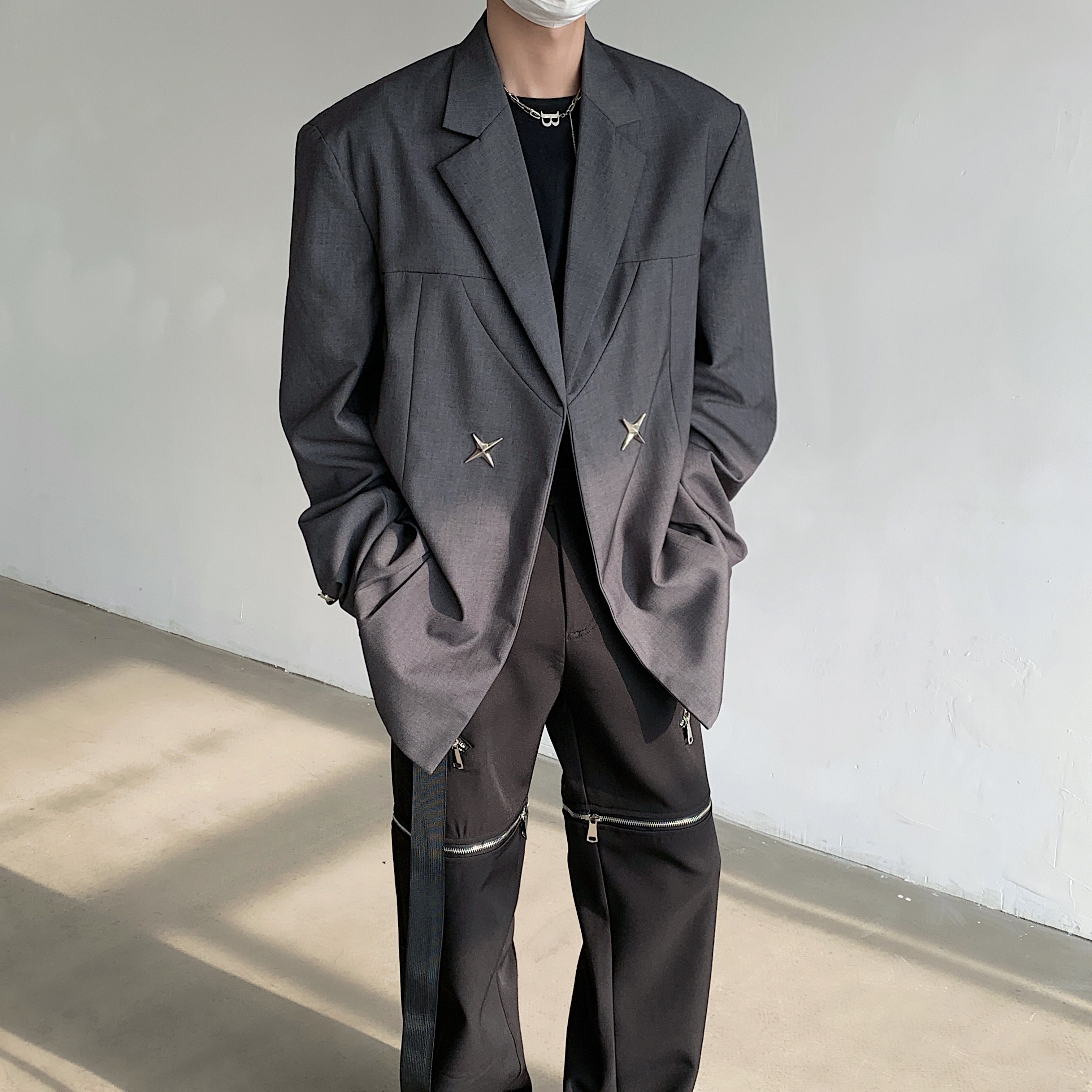 24老钱风设计感星星西装cleanfit质感西服上衣XZ14-P128，男装西服套装，电商B288