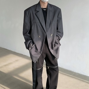 24老钱风设计感星星西装clean fit质感西服上衣XZ14-P128，男装西服套装，电商B288