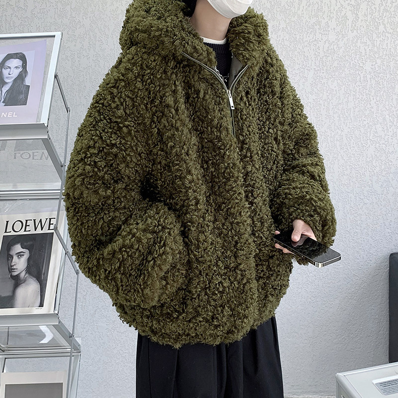 22特色款大羊卷绿海藻环保皮草加棉毛毛衣棉衣外套MJ684-P158，男装针织衫/毛衣，电商B288