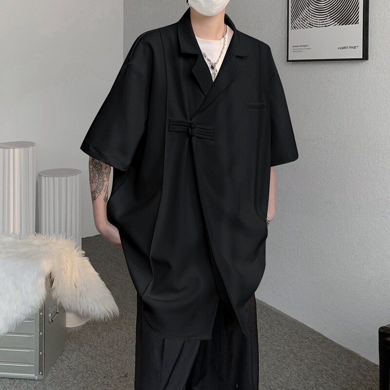 23夏季新中式风男士短袖衬衫冰丝盘扣气质上衣MJ700-P70,男装T恤,电商B288