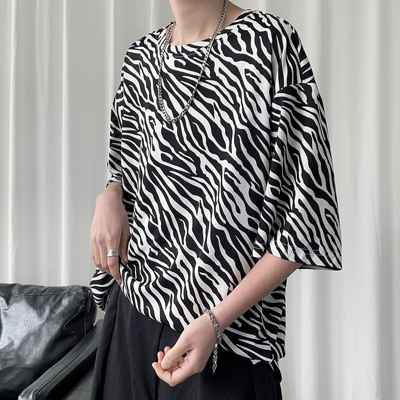 男士斑马短袖夏季设计感小众冰丝T恤潮牌男装半袖ins上衣TX13-P30，男装T恤，电商B288