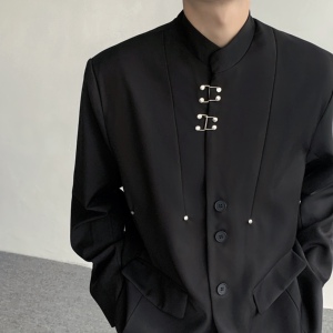 现货26春季新中式男士垫肩中山装卡扣西装上衣男XZ23-P135