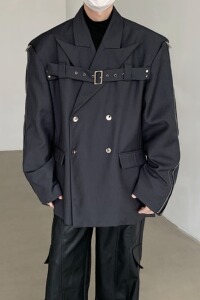 24春季新款设计感垫肩绑带西服上衣XZ28-P158图片