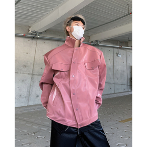 2025春季新款男士漆皮垫肩弯刀设计感皮衣夹克JK37-P138现货图片