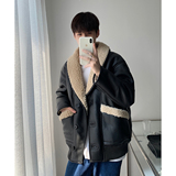 黑色复古羊羔毛外套仿皮pu皮毛一体大码保暖加厚夹克-mj631-p175，男装夹克，电商B288