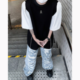 24夏季黑白拼接金属设计感垫肩先锋短袖T恤DX72-P68，男装T恤，电商B288